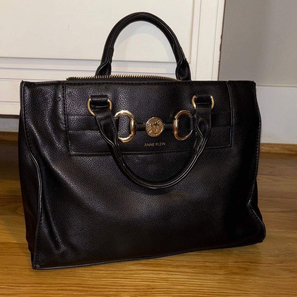 Anne Klein Black Satchel with Gold Accents